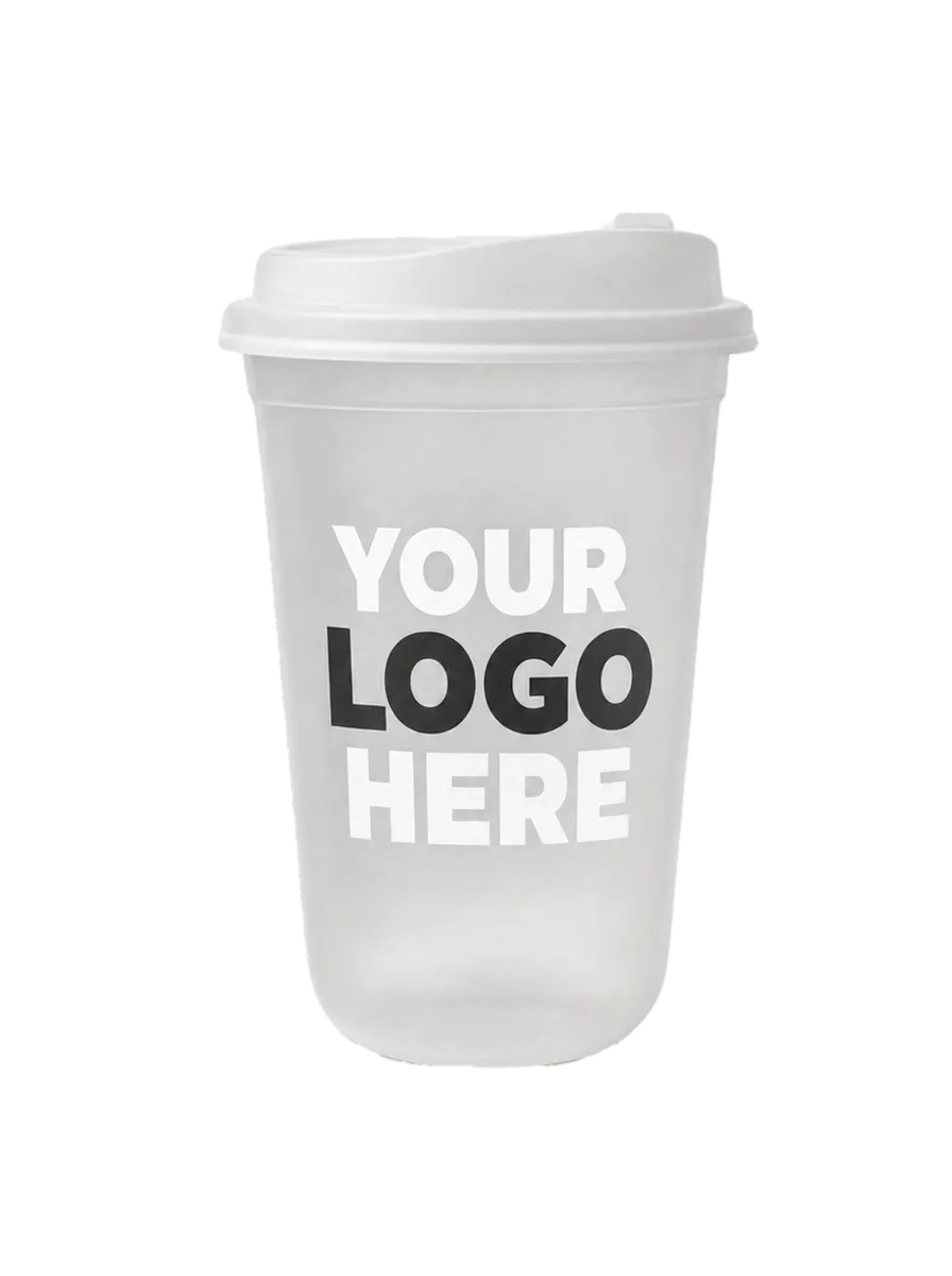 Frosted PP disposable cup with YOUR LOGO HERE printed mock-up
